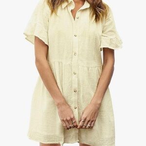 ROYLAMP 2023 Cute Tunic Dress Bell Sleeve
Split Hem Button up Flowy Mini Dress
